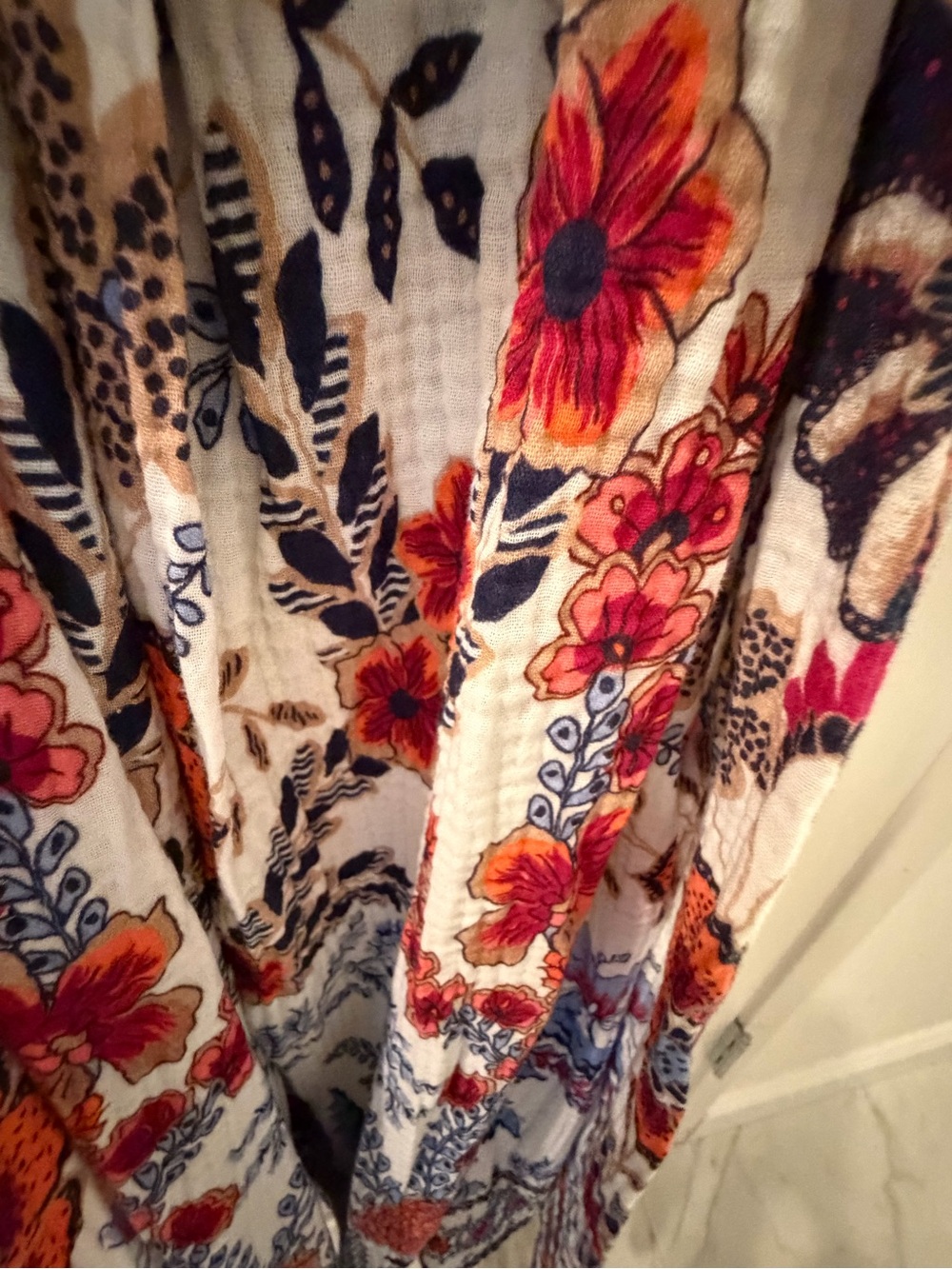 White Floral Maxi Dress with Blue & Orange Print - Picture 7 of 8